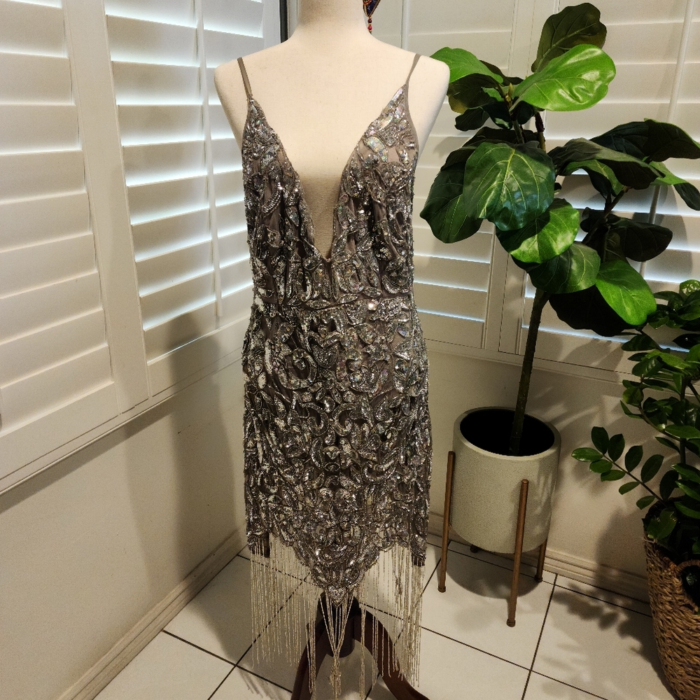 Silver sequin party dress